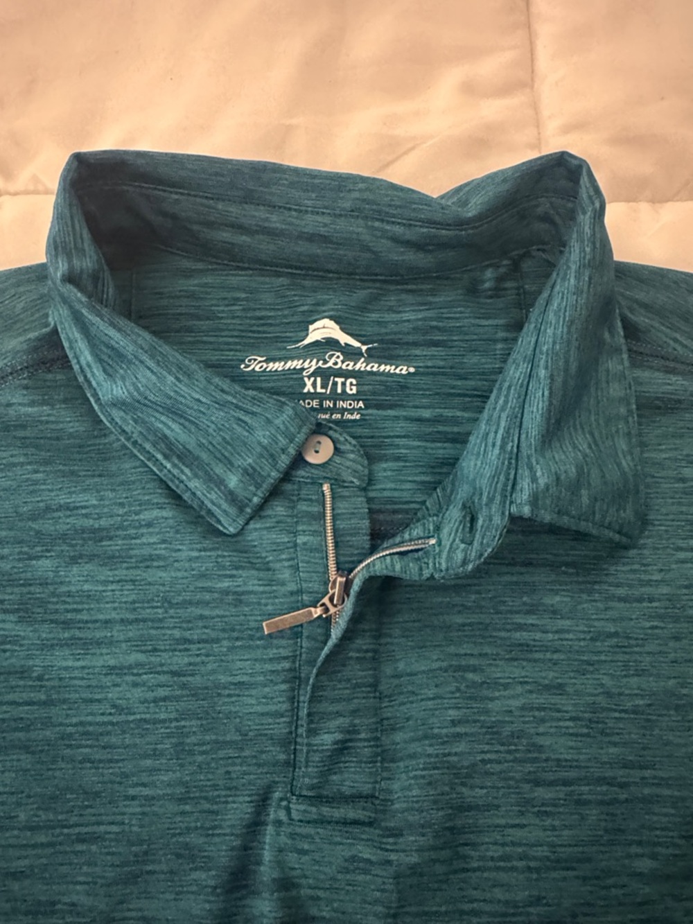 Tommy Bahama Men's Teal Marled Zip-Front Polo